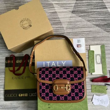 Gucci Horsebit 1955 ramenní taška 602204 švestková s hnědou kůží