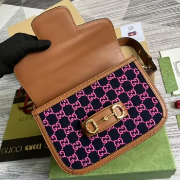 Gucci Horsebit 1955 ramenní taška 602204 švestková s hnědou kůží