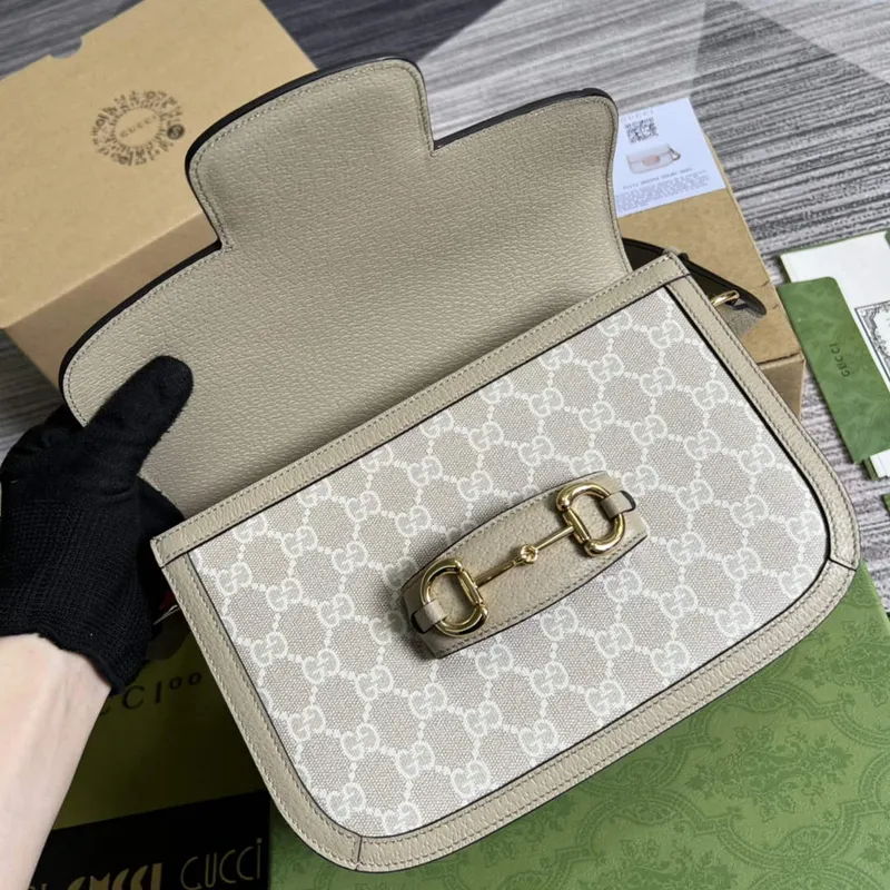 Gucci Horsebit 1955 ramenní taška 602204 béžová s béžovou kůží