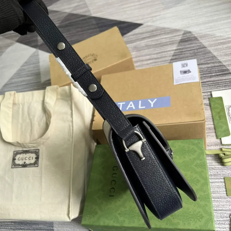 Gucci Horsebit 1955 ramenní taška 602204 béžová s černou kůží