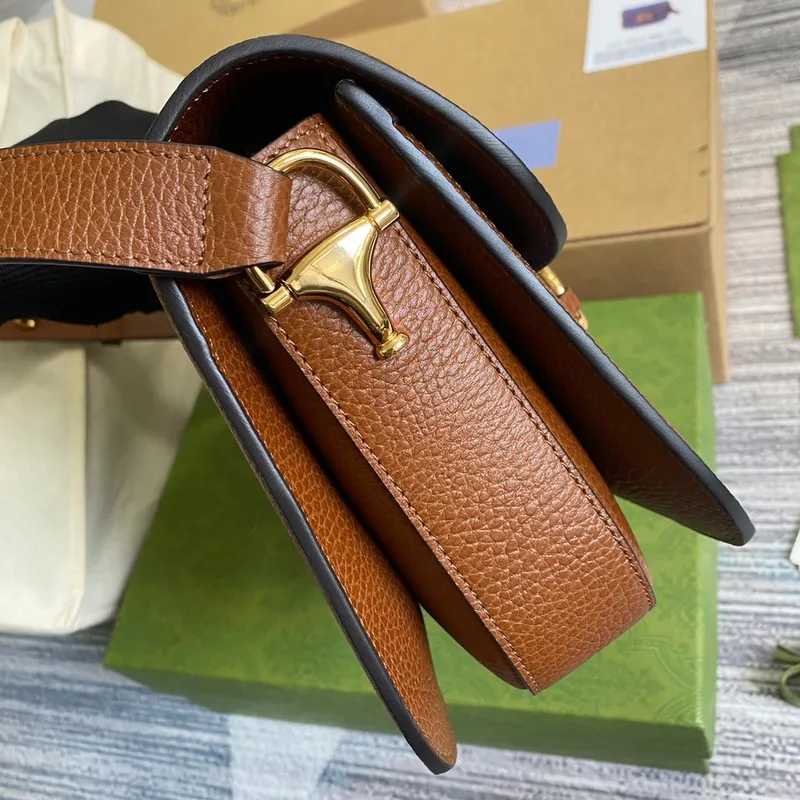 Gucci Horsebit 1955 ramenní taška 602204 modrá s hnědou kůží
