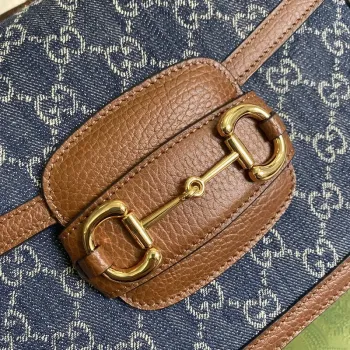 Gucci Horsebit 1955 ramenní taška 602204 modrá s hnědou kůží