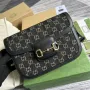 Gucci Horsebit 1955 ramenní taška 602204 Černá a slonovinová GG denim jacquard