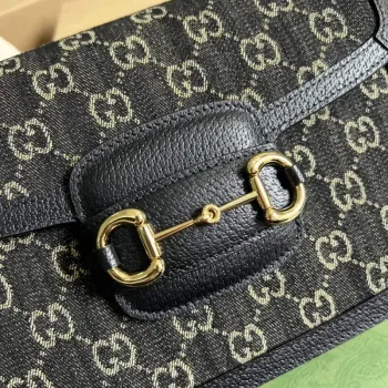 Gucci Horsebit 1955 ramenní taška 602204 Černá a slonovinová GG denim jacquard
