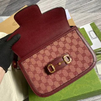 Gucci Horsebit 1955 ramenní taška 602204 Béžová a burgundská Originální GG plátno