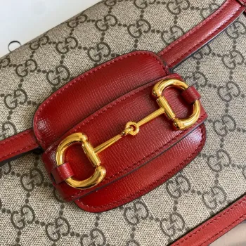 Gucci Horsebit 1955 ramenní taška 602204 béžová s červenou kůží
