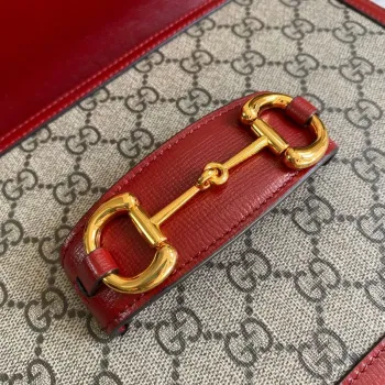 Gucci Horsebit 1955 ramenní taška 602204 béžová s červenou kůží