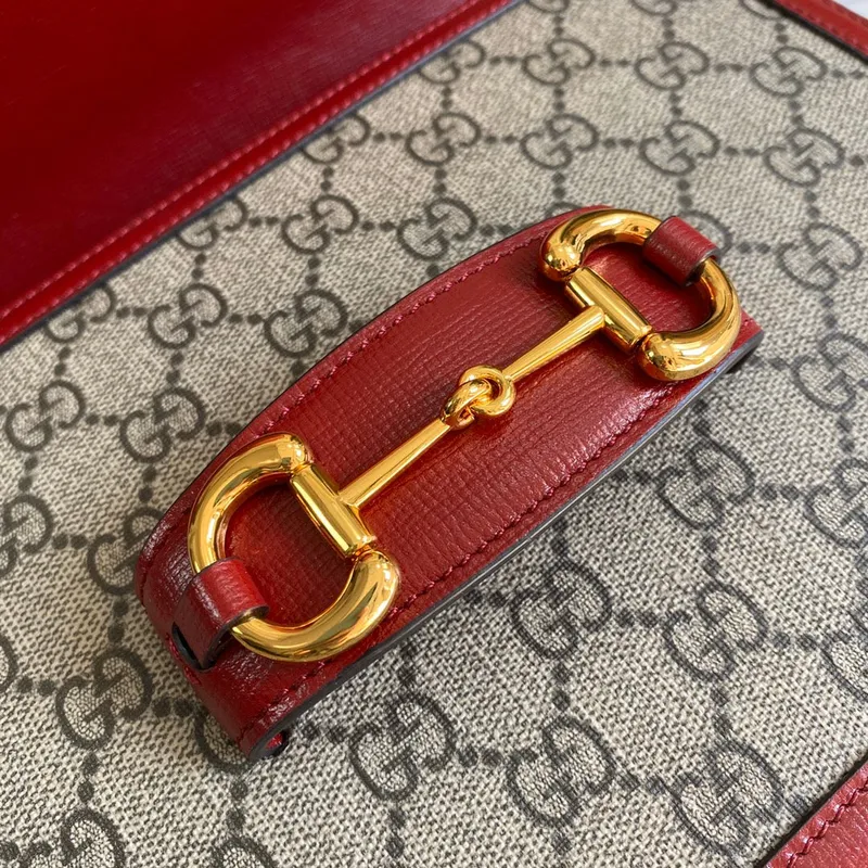 Gucci Horsebit 1955 ramenní taška 602204 béžová s červenou kůží