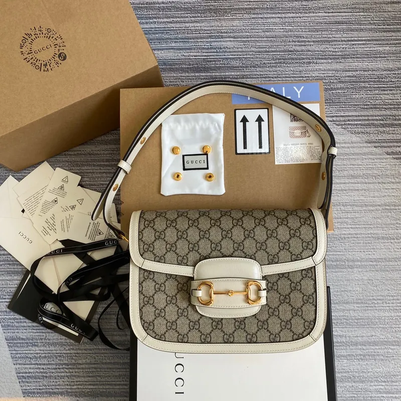 Gucci Horsebit 1955 ramenní taška 602204 béžová s bílou kůží