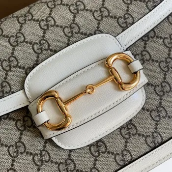 Gucci Horsebit 1955 ramenní taška 602204 béžová s bílou kůží