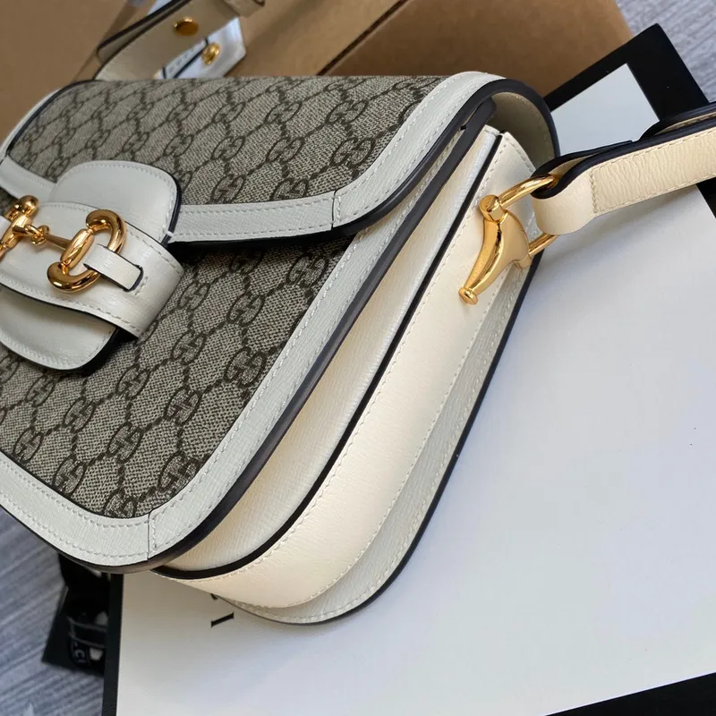 Gucci Horsebit 1955 ramenní taška 602204 béžová s bílou kůží