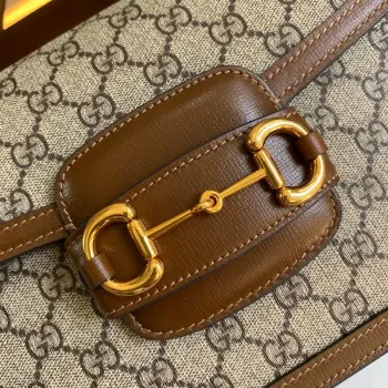 Gucci Horsebit 1955 ramenní taška 602204 Béžová s hnědou kůží