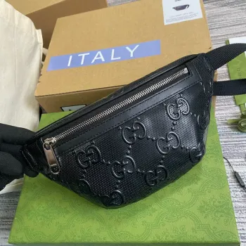 Gucci 658582 GG embosovaná taška přes pás Černá GG embosovaná kůže