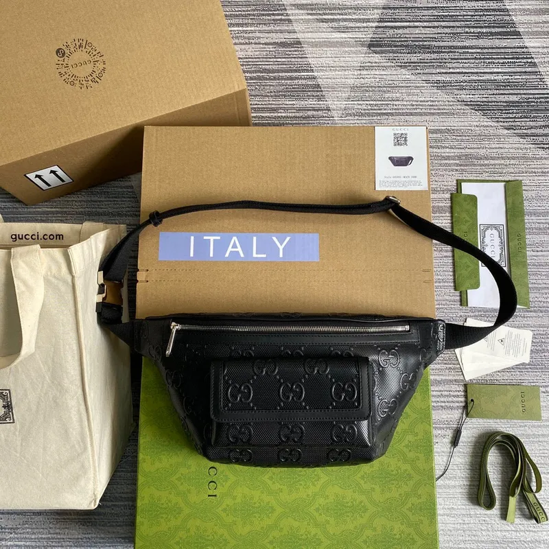 Gucci 645093 GG embosovaná taška přes rameno Černá GG embosovaná kůže