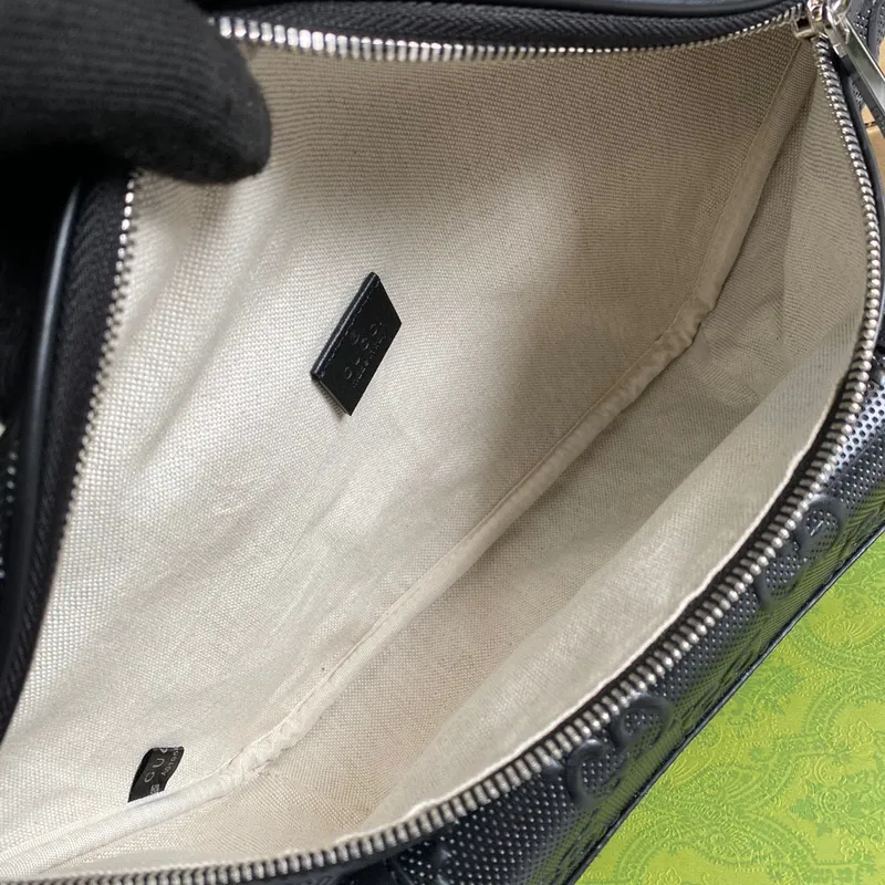 Gucci 645093 GG embosovaná taška přes rameno Černá GG embosovaná kůže