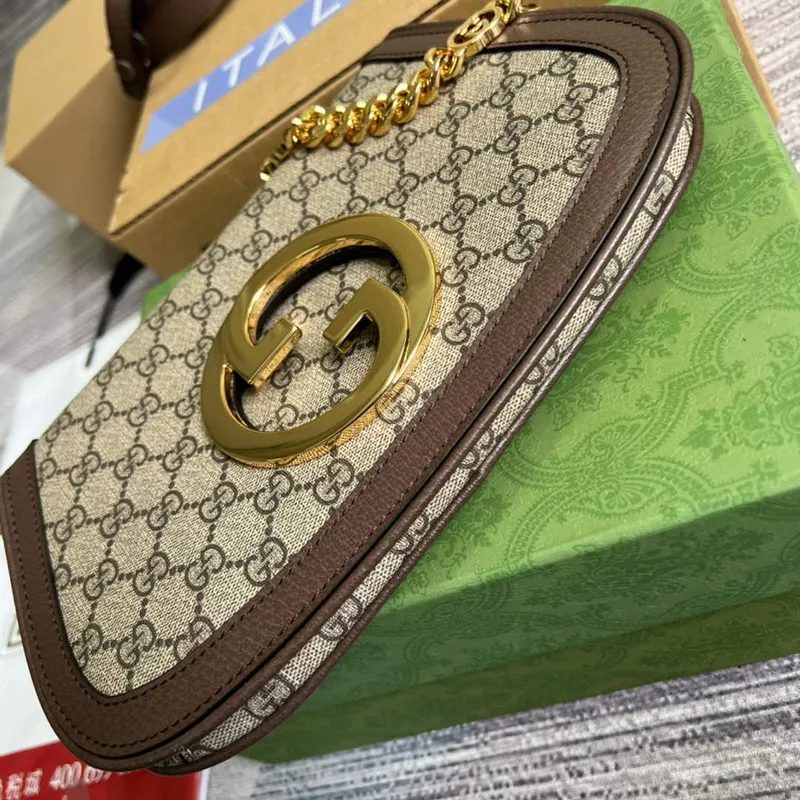 Gucci 699268 Blondie ramenní taška béžová a ebenová GG Supreme plátno