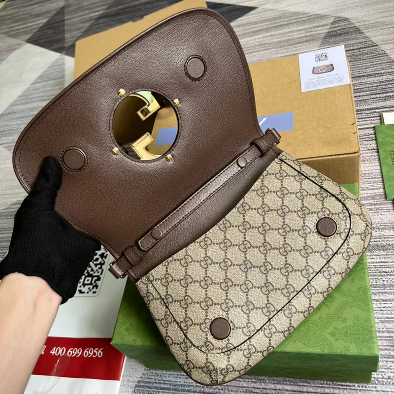 Gucci 699268 Blondie ramenní taška béžová a ebenová GG Supreme plátno