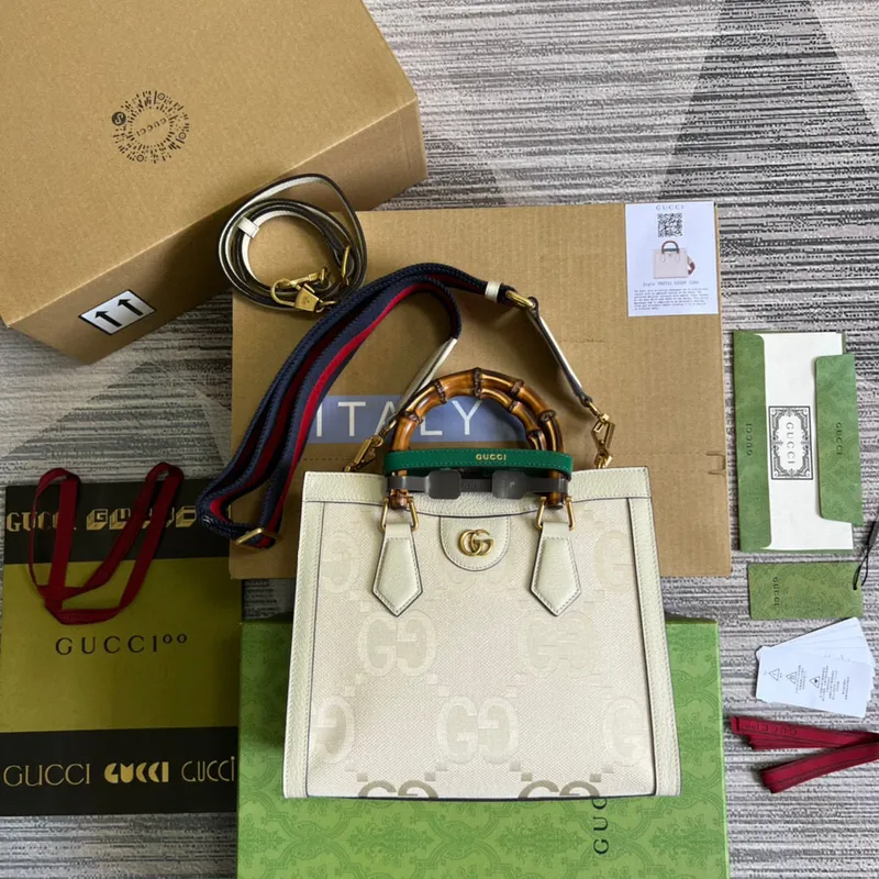 Gucci 702721 Diana Malá Taška Tote GG bílá kůže