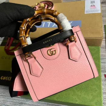 Gucci 702732 Gucci Diana Mini Tote Bag Růžová kůže