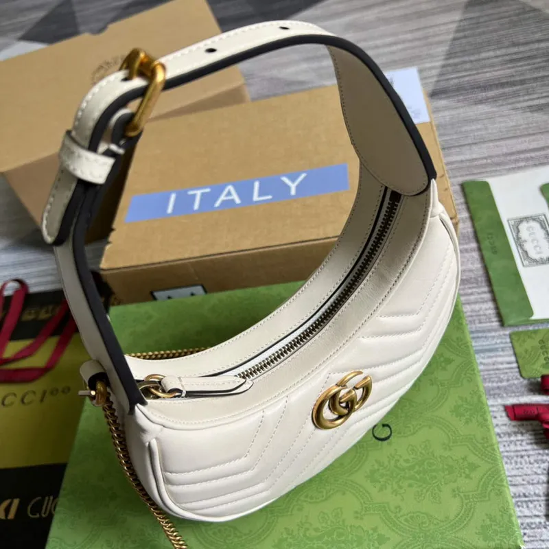 Gucci 699514 GG Marmont mini taška ve tvaru půlměsíce bílá