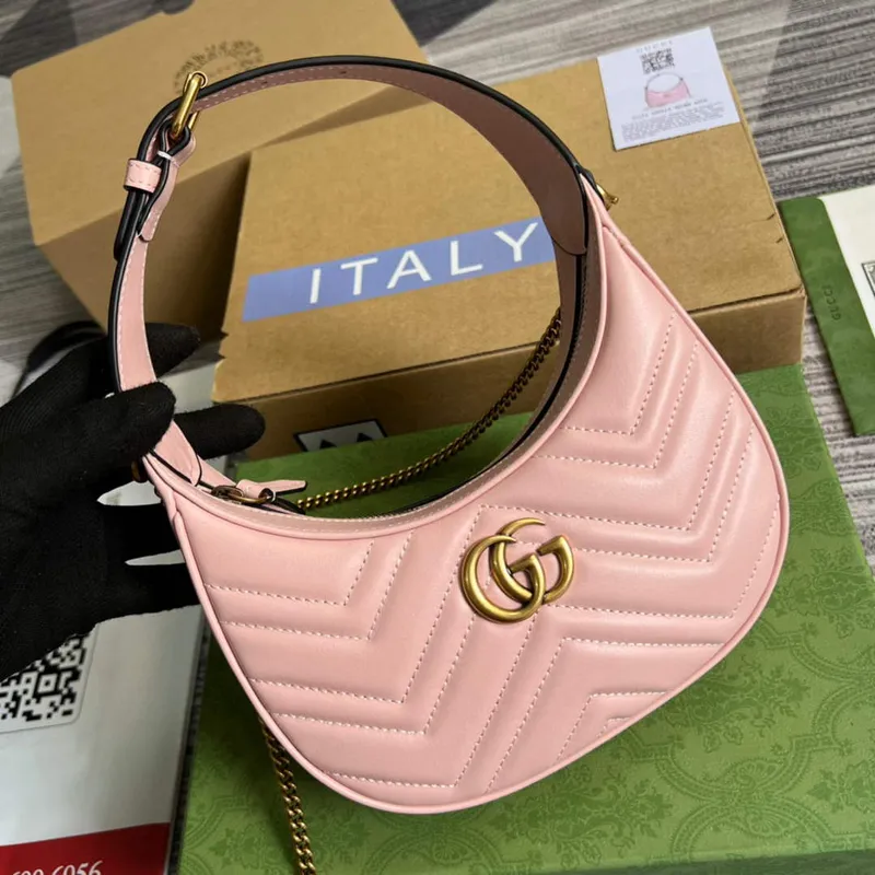 Gucci 699514 GG Marmont mini taška ve tvaru půlměsíce Růžová