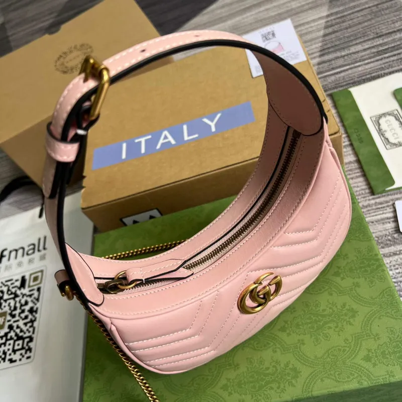 Gucci 699514 GG Marmont mini taška ve tvaru půlměsíce Růžová