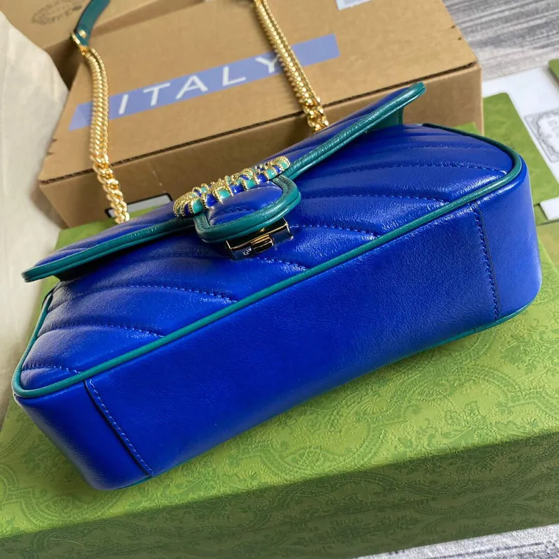 Gucci 446744 GG Marmont Mini Matelassé Kabelka přes rameno Tmavě modrá