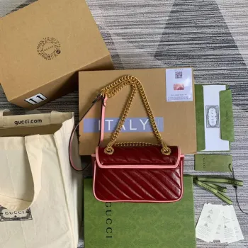 Gucci 446744 GG Marmont Mini Matelassé Kabelka přes rameno Tmavě červená