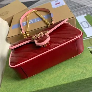 Gucci 446744 GG Marmont Mini Matelassé Kabelka přes rameno Tmavě červená