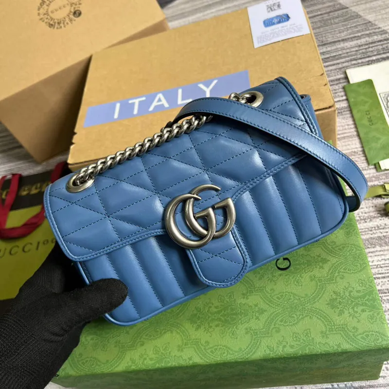Gucci 446744 GG Marmont Matelassé Mini Taška Modrá