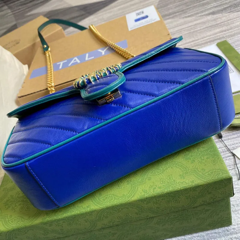 Gucci 443497 GG Marmont Malá Kabelka Přes Rameno Modro Zelená