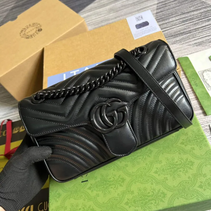 Gucci 443497 GG Marmont Malá Kabelka přes Rameno Černá