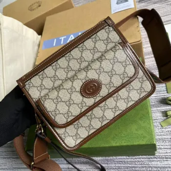 Gucci 674164 Messenger Bag s propleteným G Hnědá