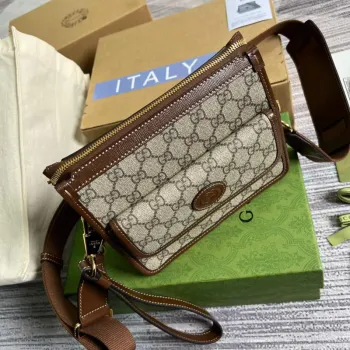 Gucci 674164 Messenger Bag s propleteným G Hnědá