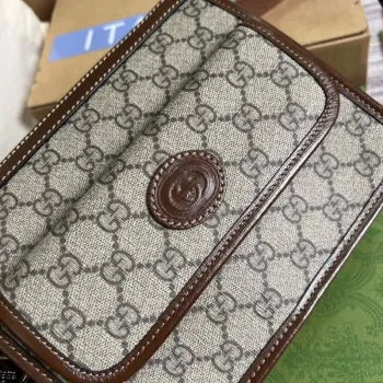 Gucci 674164 Messenger Bag s propleteným G Hnědá