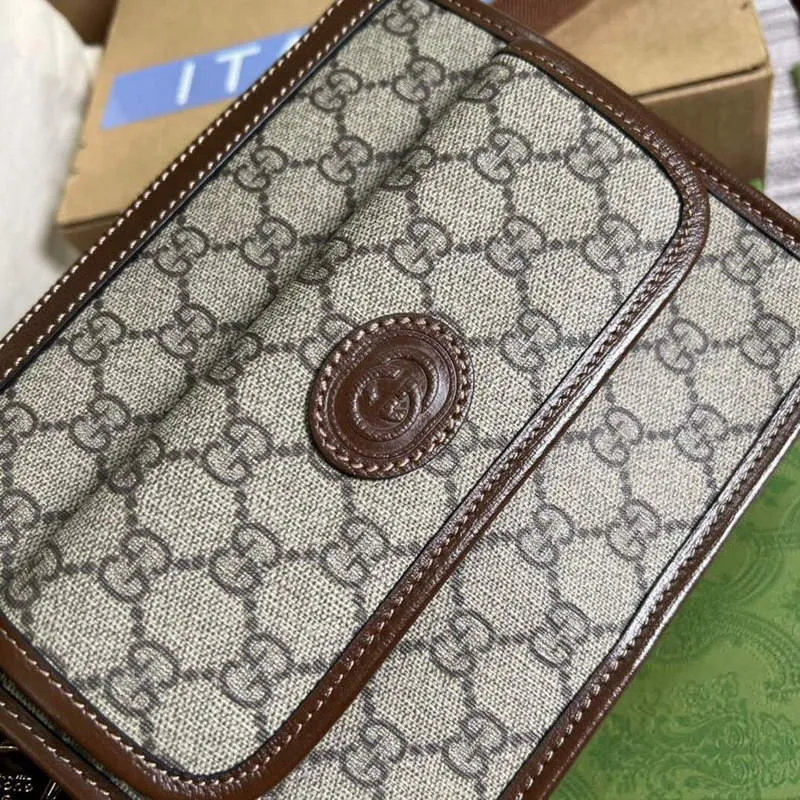 Gucci 674164 Messenger Bag s propleteným G Hnědá