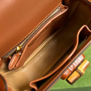 Gucci 675797 Gucci Bamboo 1947 malá kabelka s horním držadlem Hnědá