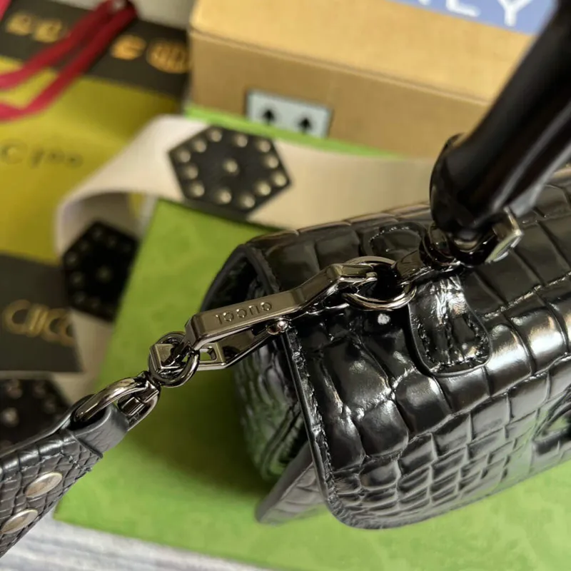 Gucci 675797 Gucci Bamboo 1947 malá taška s horním uchem Černá