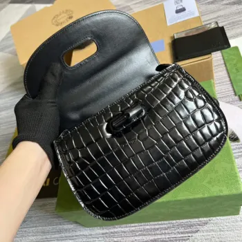Gucci 675797 Gucci Bamboo 1947 malá taška s horním uchem Černá