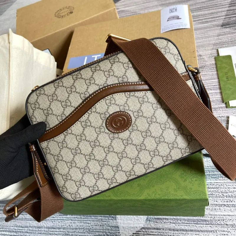 Gucci 675891 Messenger taška s propleteným G Béžová a ebenová