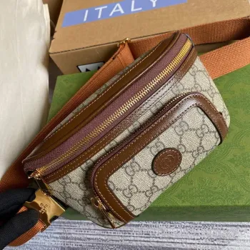 Gucci 682933 Pásková taška s propleteným G Béžová a ebenová