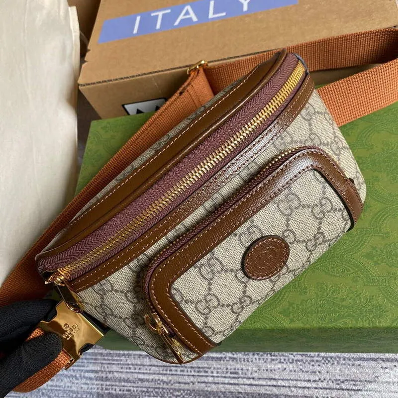 Gucci 682933 Pásková taška s propleteným G Béžová a ebenová