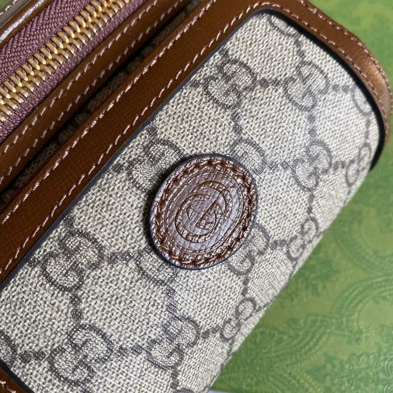 Gucci 682933 Pásková taška s propleteným G Béžová a ebenová