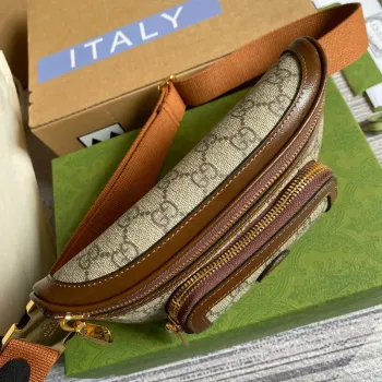 Gucci 682933 Pásková taška s propleteným G Béžová a ebenová