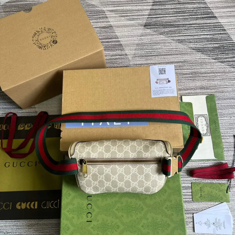 Gucci 682933 Pásková taška s propleteným G Béžová a bílá