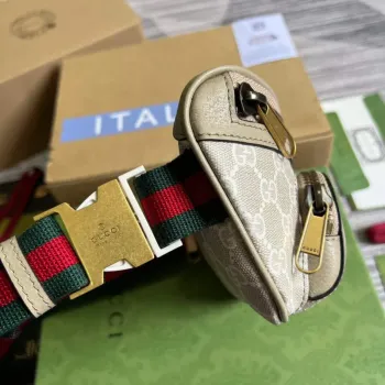 Gucci 682933 Pásková taška s propleteným G Béžová a bílá