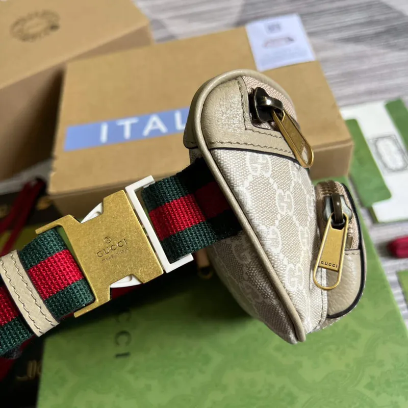 Gucci 682933 Pásková taška s propleteným G Béžová a bílá