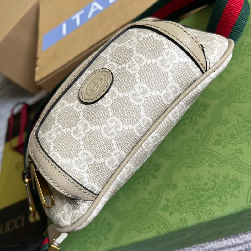 Gucci 682933 Pásková taška s propleteným G Béžová a bílá