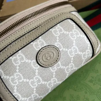 Gucci 682933 Pásková taška s propleteným G Béžová a bílá
