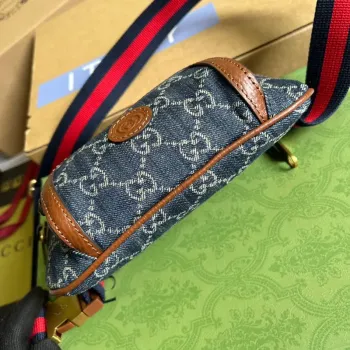 Gucci 682933 Pásková taška s propleteným G Modrá a slonová kost